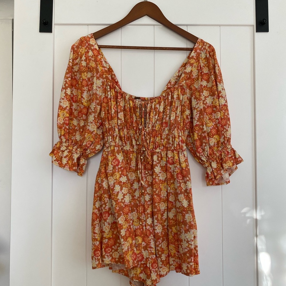 Free People Orange Floral Romper